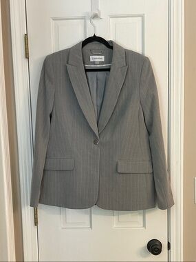 Calvin Klein Light Gray Pinstripe Single-Button Blazer